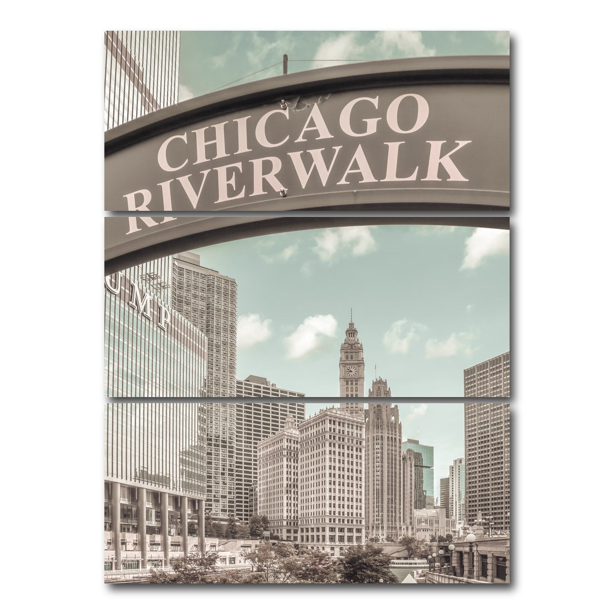 AUTO-MOCKUP WHITE | CHICAGO Riverwalk | 3 Piece | Gallery Wrap Canvas | group=8x18_stacked