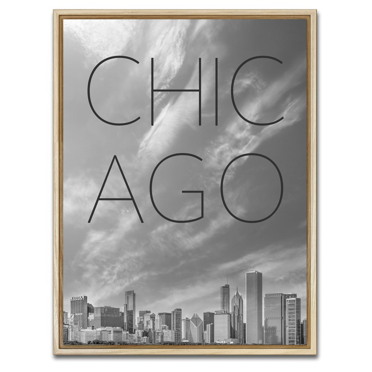 AUTO-MOCKUP WHITE | CHICAGO Skyline Text | 1 Piece | Natural Framed Canvas | group=3x4
