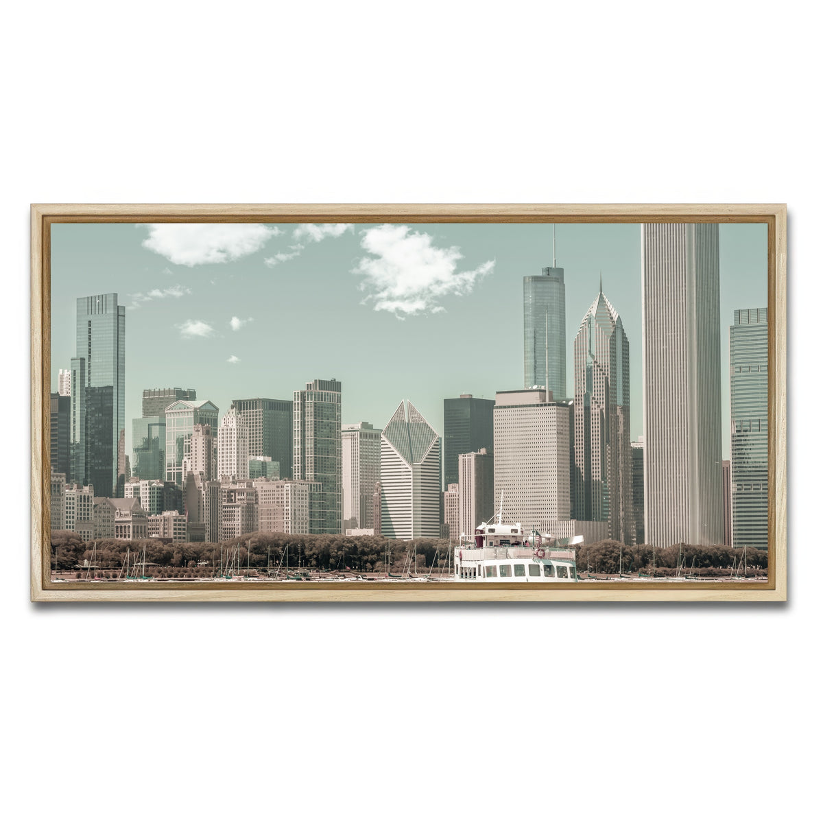 AUTO-MOCKUP WHITE | CHICAGO Skyline urban vintage style | 1 Piece | Natural Framed Canvas | group=2x1