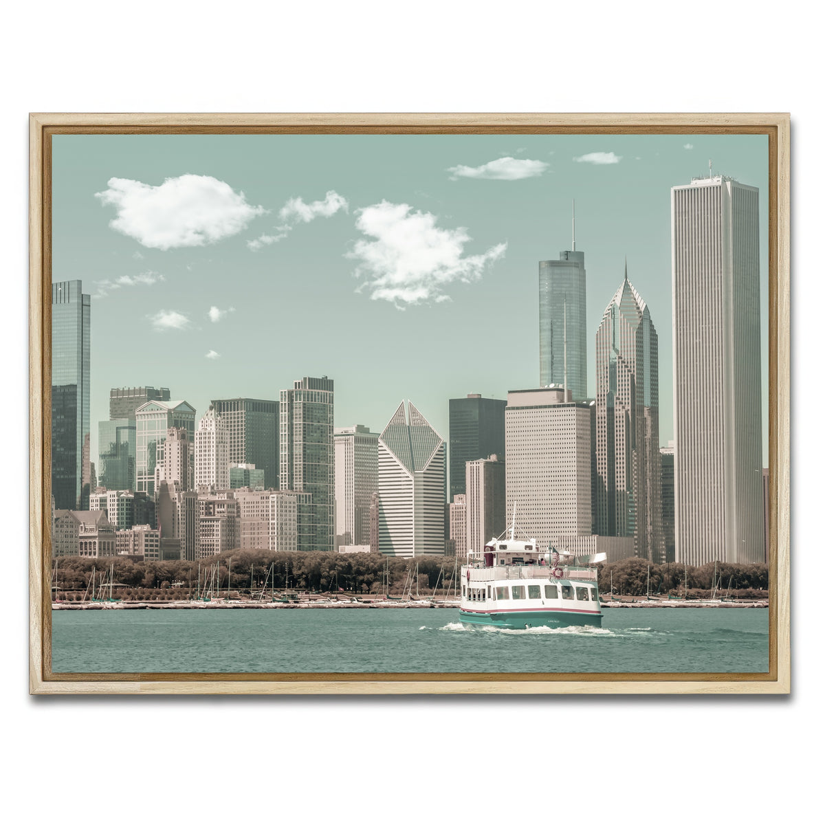 AUTO-MOCKUP WHITE | CHICAGO Skyline urban vintage style | 1 Piece | Natural Framed Canvas | group=4x3