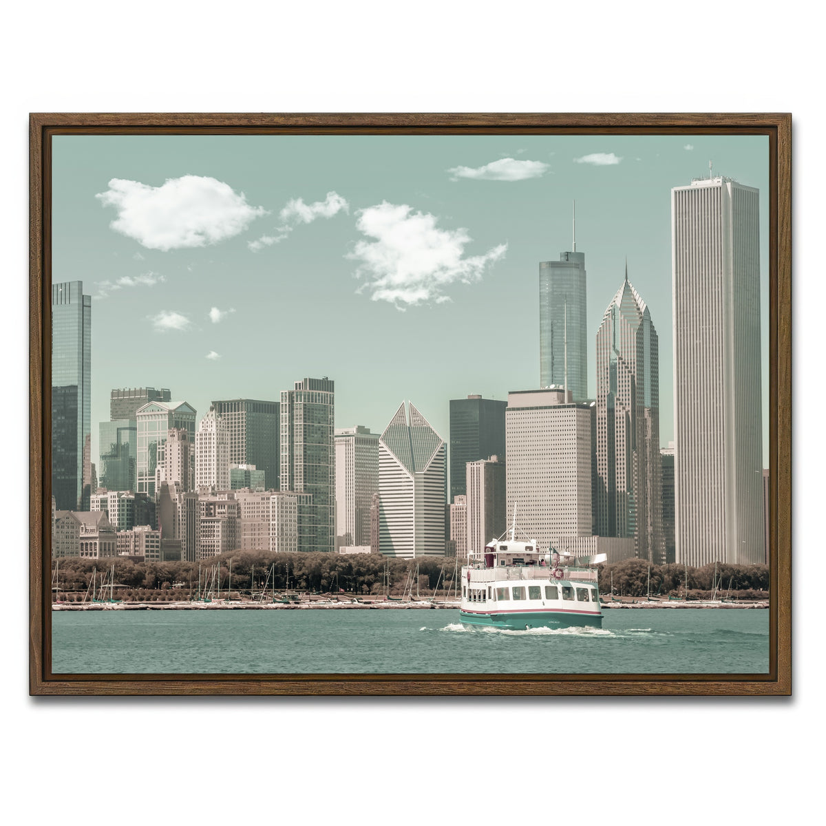 AUTO-MOCKUP WHITE | CHICAGO Skyline urban vintage style | 1 Piece | Walnut Framed Canvas | group=4x3