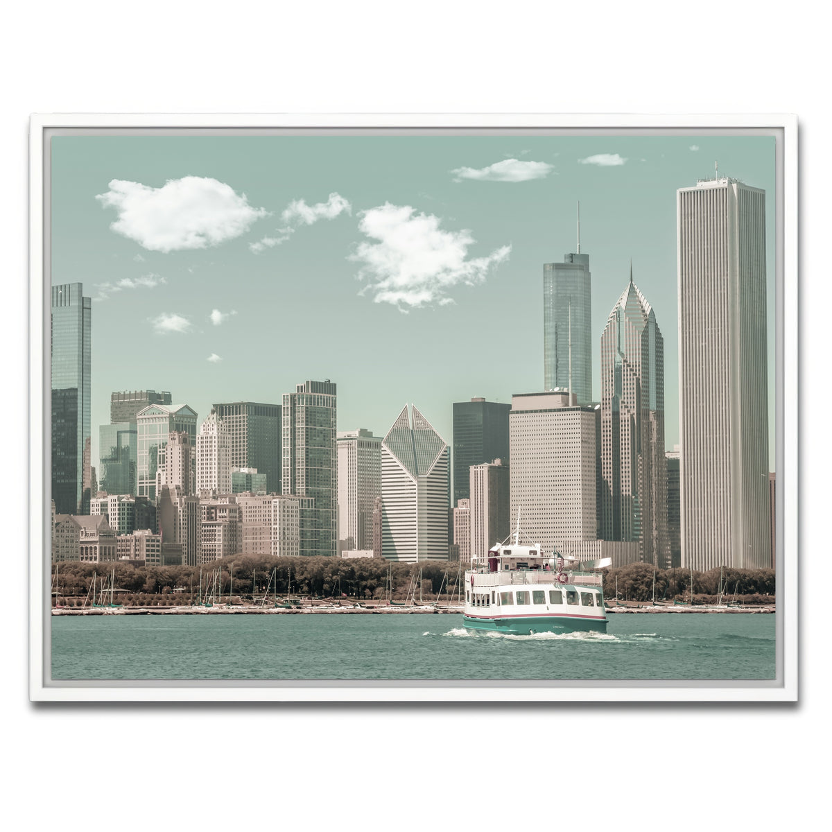 AUTO-MOCKUP WHITE | CHICAGO Skyline urban vintage style | 1 Piece | White Framed Canvas | group=4x3