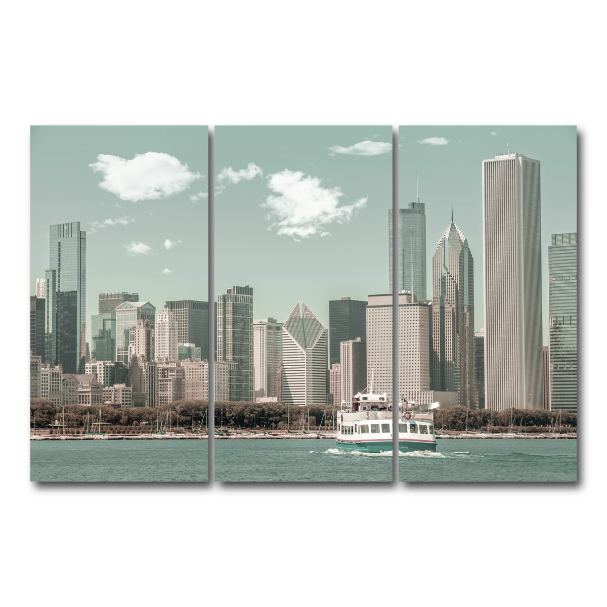 AUTO-MOCKUP WHITE | CHICAGO Skyline urban vintage style | 3 Piece | Gallery Wrap Canvas | group=12x24