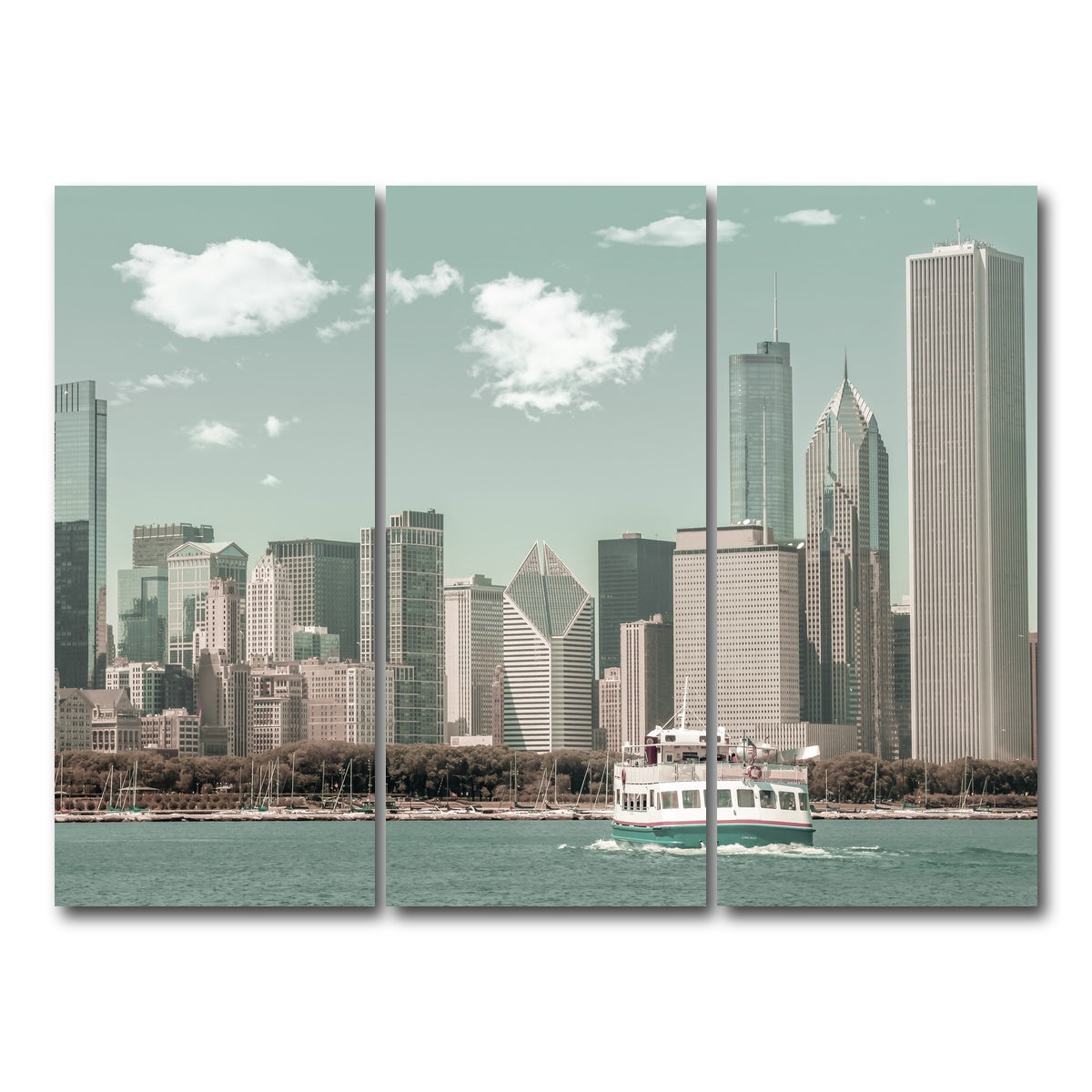 AUTO-MOCKUP WHITE | CHICAGO Skyline urban vintage style | 3 Piece | Gallery Wrap Canvas | group=8x18