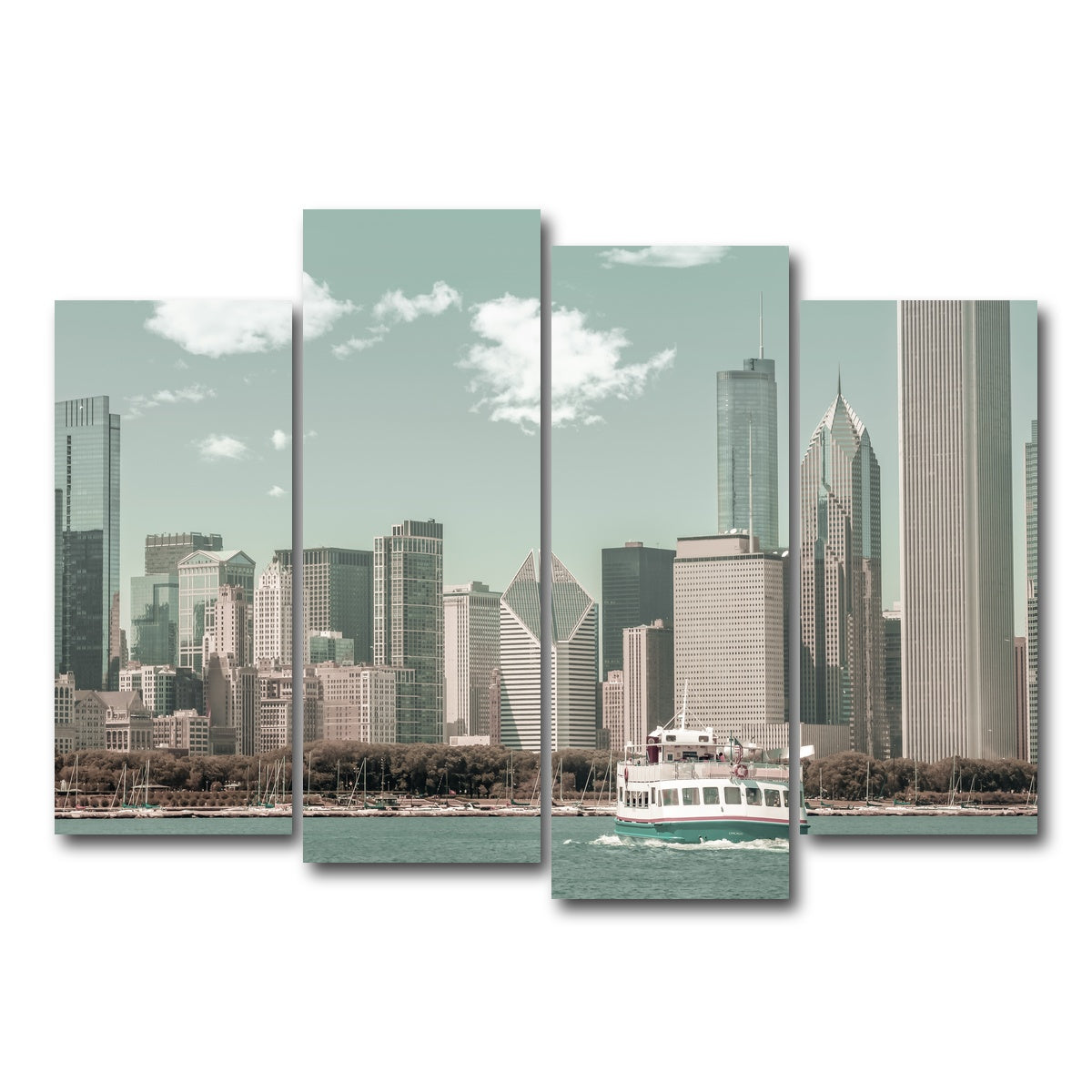 AUTO-MOCKUP WHITE | CHICAGO Skyline urban vintage style | 4 Piece | Gallery Wrap Canvas | group=4_normal