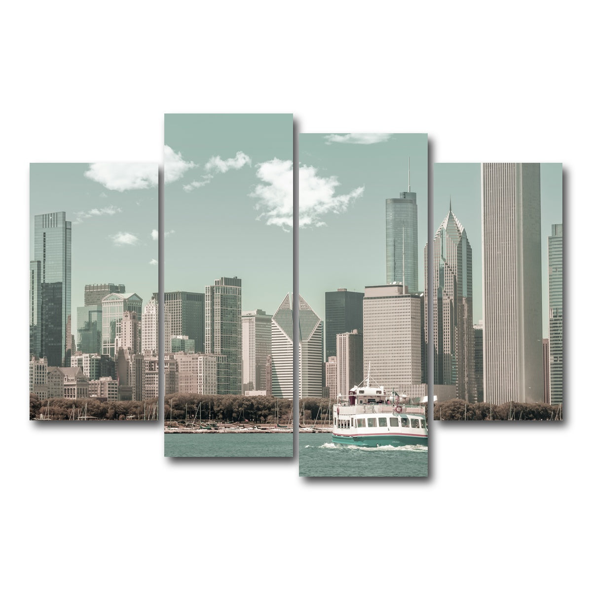 AUTO-MOCKUP WHITE | CHICAGO Skyline urban vintage style | 4 Piece | Gallery Wrap Canvas | group=4_short