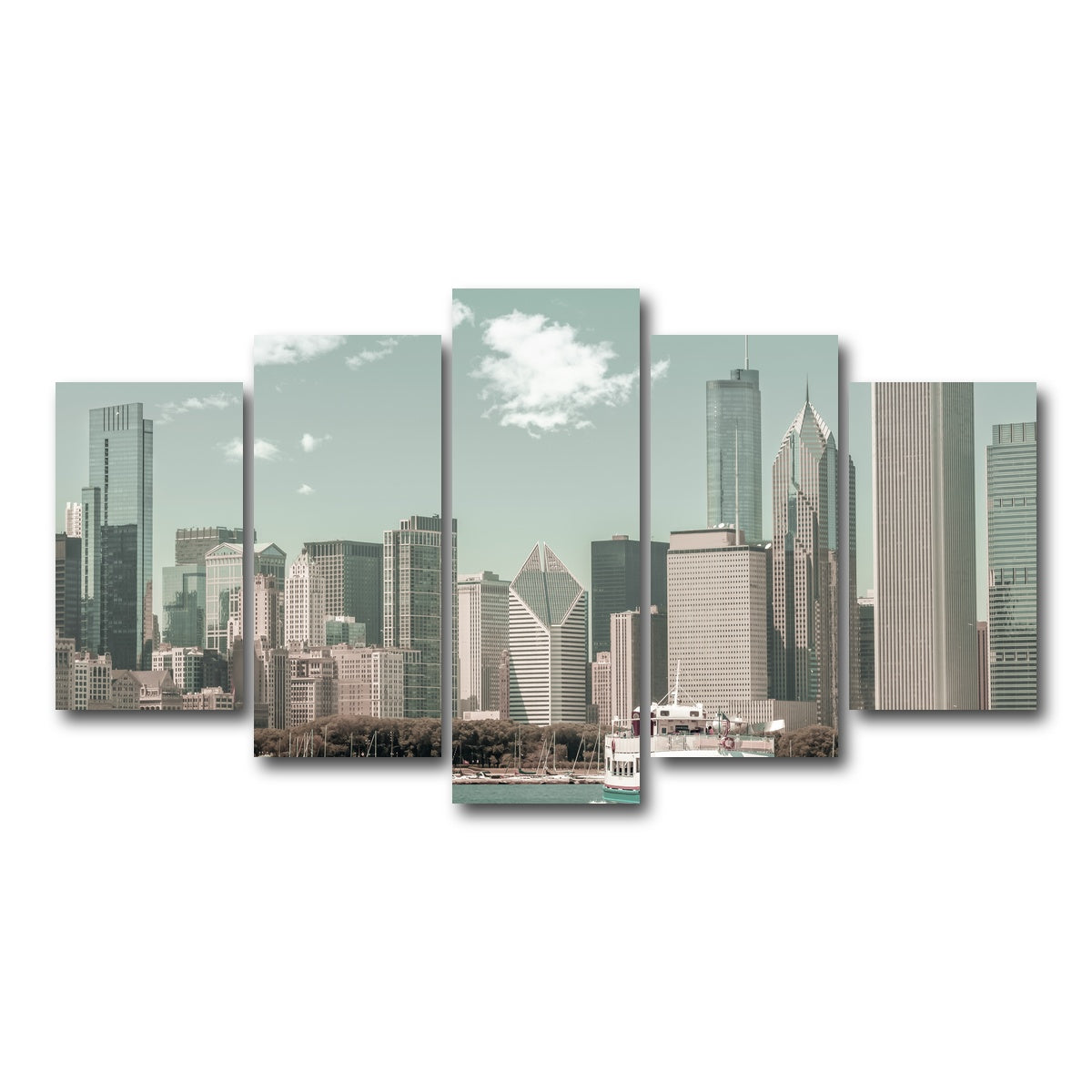 AUTO-MOCKUP WHITE | CHICAGO Skyline urban vintage style | 5 Piece | Gallery Wrap Canvas | group=5_normal