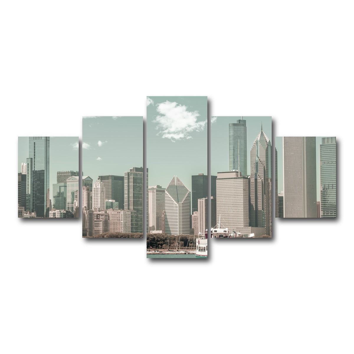AUTO-MOCKUP WHITE | CHICAGO Skyline urban vintage style | 5 Piece | Gallery Wrap Canvas | group=5_short