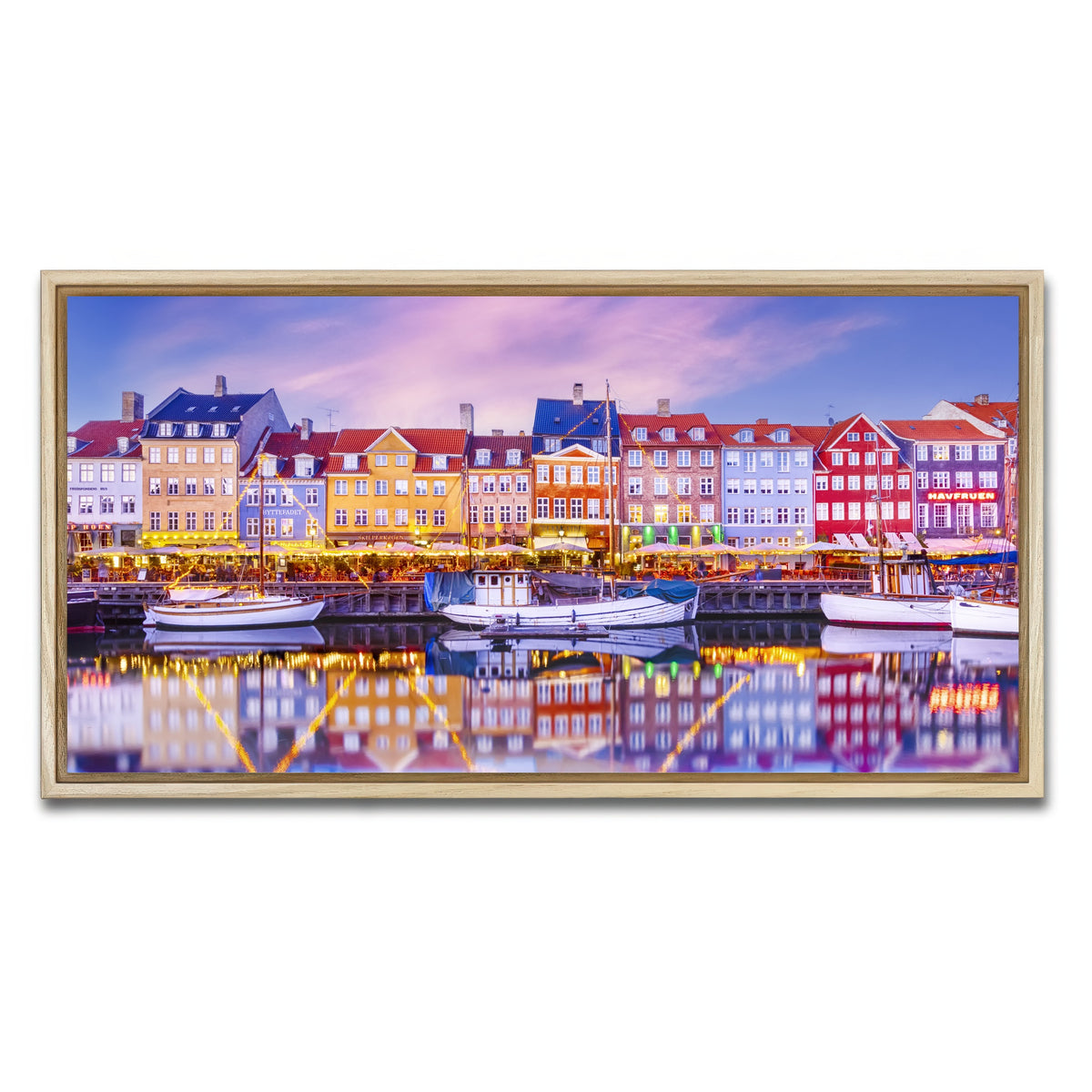 AUTO-MOCKUP WHITE | COPENHAGEN Nyhavn Idyllic Evening Impression | 1 Piece | Natural Framed Canvas | group=2x1