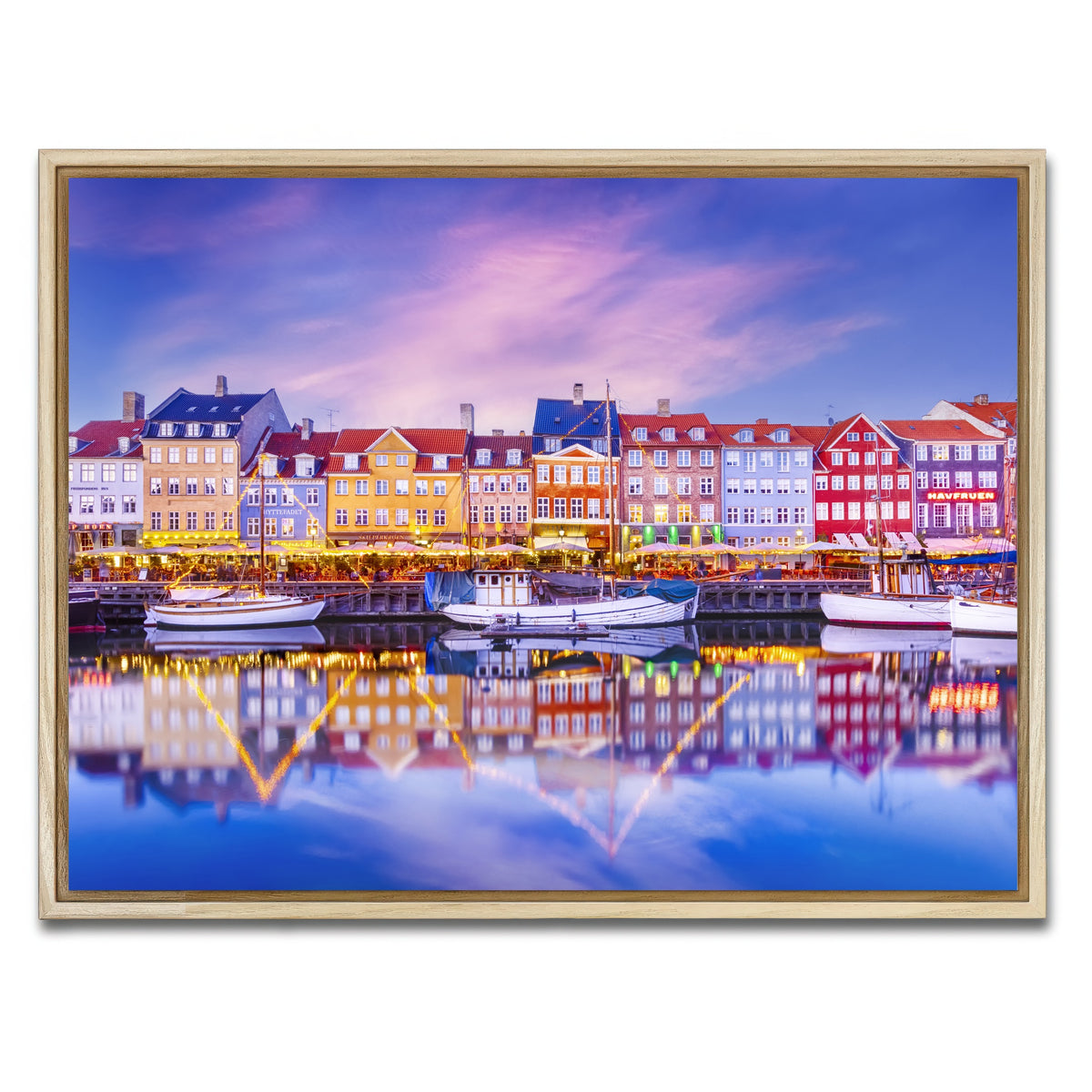 AUTO-MOCKUP WHITE | COPENHAGEN Nyhavn Idyllic Evening Impression | 1 Piece | Natural Framed Canvas | group=4x3