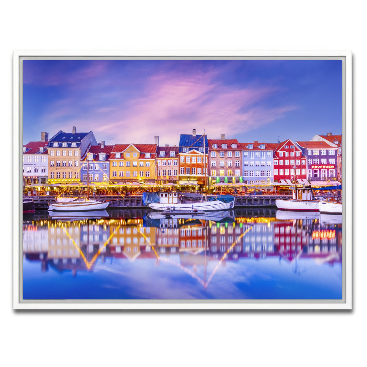 AUTO-MOCKUP WHITE | COPENHAGEN Nyhavn Idyllic Evening Impression | 1 Piece | White Framed Canvas | group=4x3