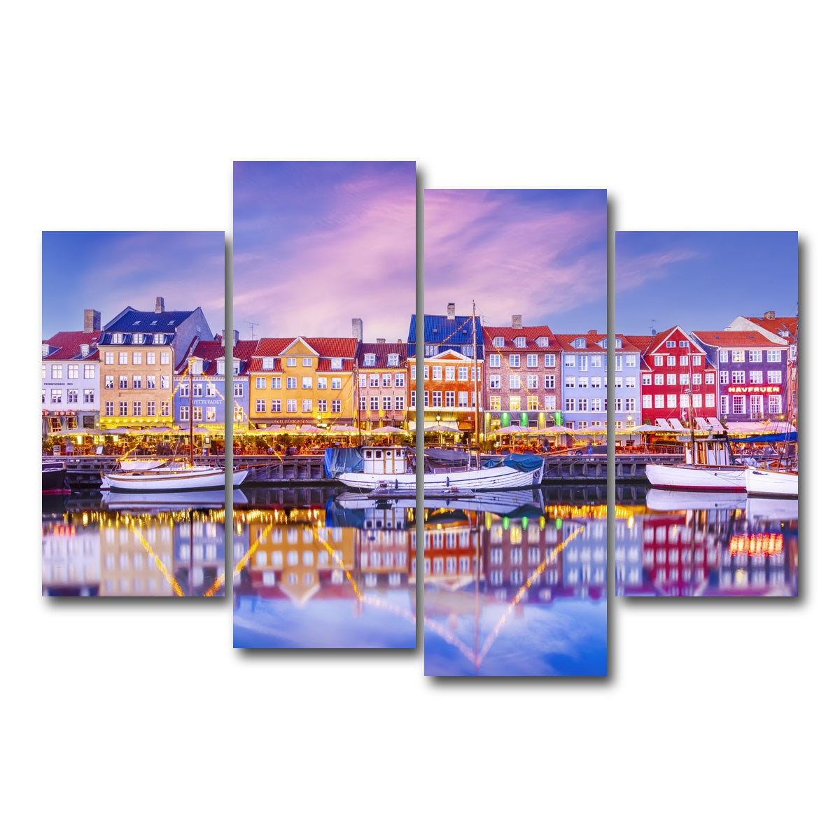 AUTO-MOCKUP WHITE | COPENHAGEN Nyhavn Idyllic Evening Impression | 4 Piece | Gallery Wrap Canvas | group=4_short