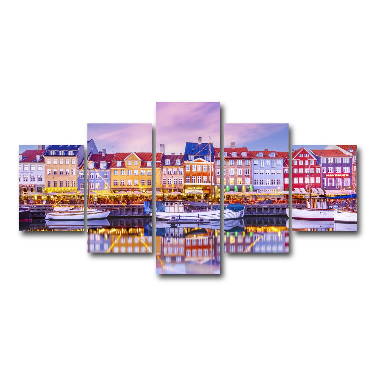AUTO-MOCKUP WHITE | COPENHAGEN Nyhavn Idyllic Evening Impression | 5 Piece | Gallery Wrap Canvas | group=5_short