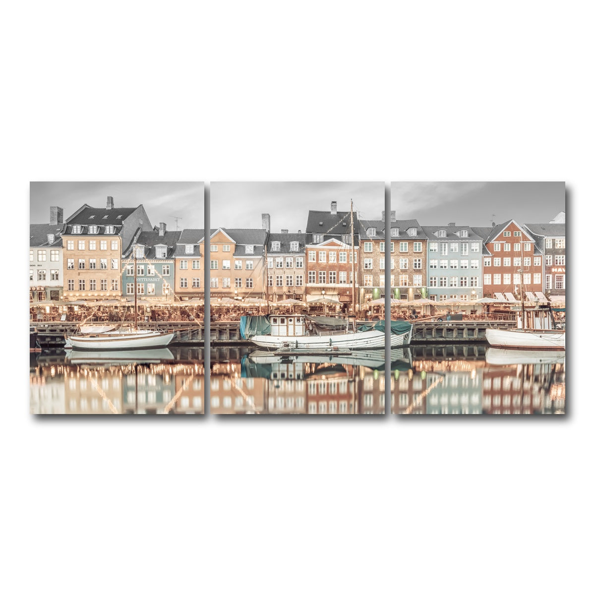 AUTO-MOCKUP WHITE | COPENHAGEN VINTAGE Nyhavn Idyllic Evening Impression | 3 Piece | Gallery Wrap Canvas | group=18x24
