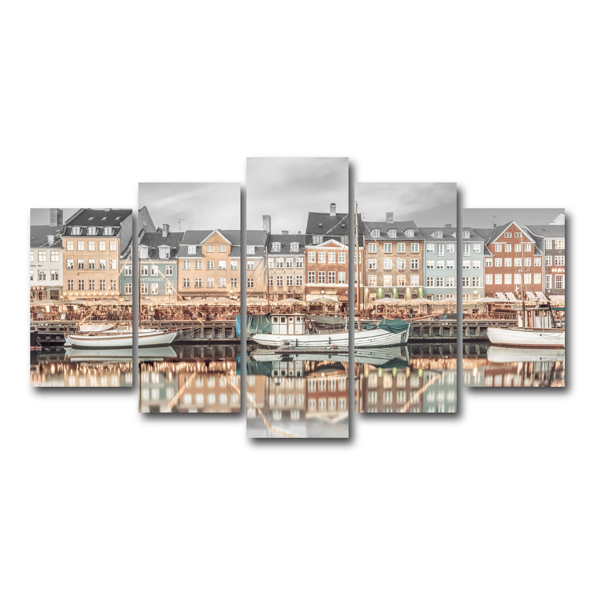 AUTO-MOCKUP WHITE | COPENHAGEN VINTAGE Nyhavn Idyllic Evening Impression | 5 Piece | Gallery Wrap Canvas | group=5_normal