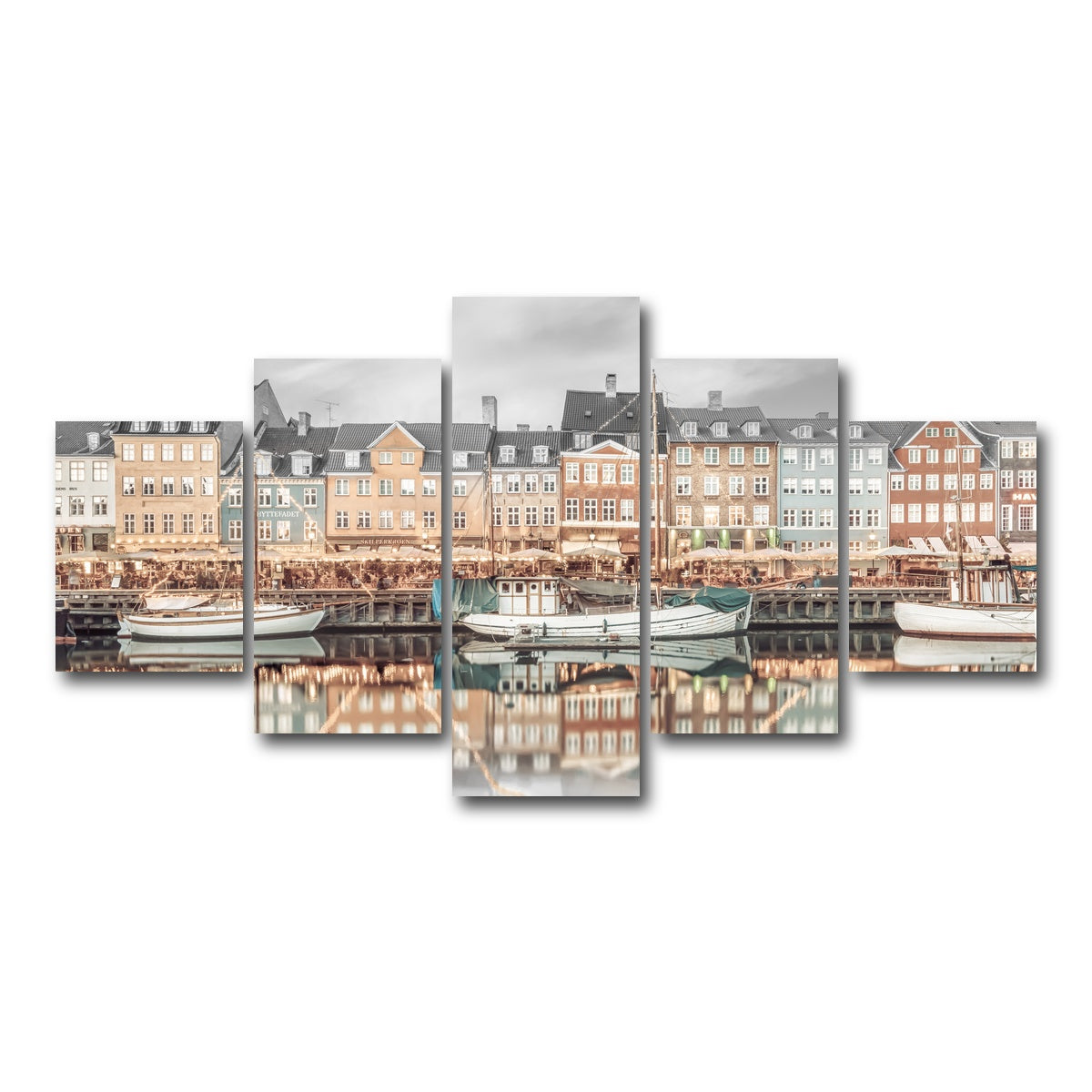 AUTO-MOCKUP WHITE | COPENHAGEN VINTAGE Nyhavn Idyllic Evening Impression | 5 Piece | Gallery Wrap Canvas | group=5_short
