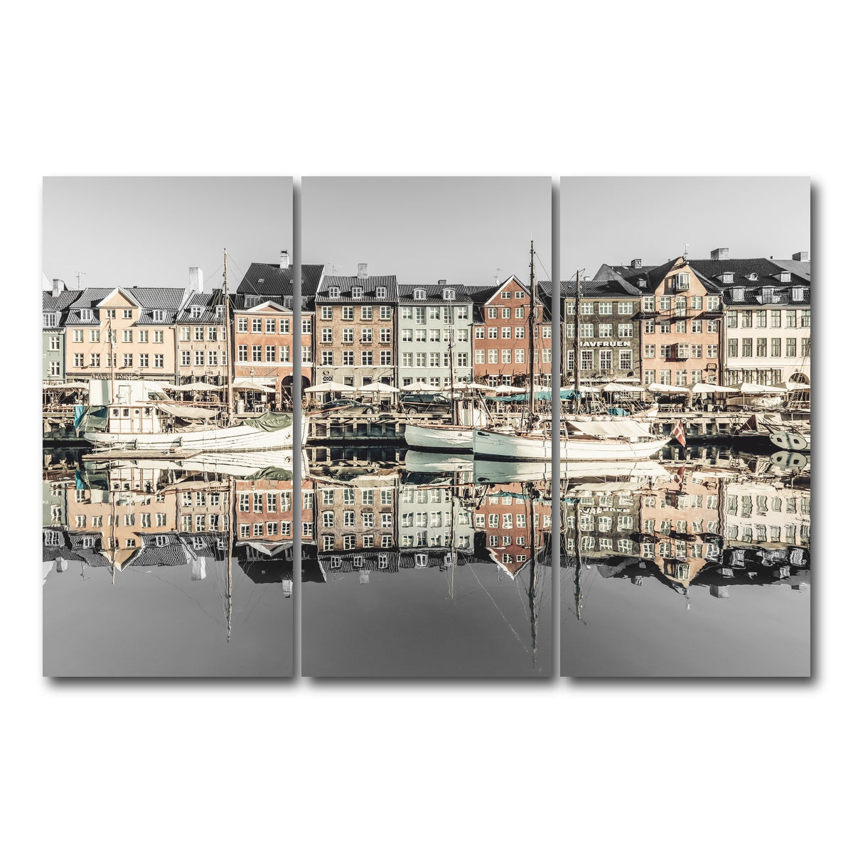 AUTO-MOCKUP WHITE | COPENHAGEN VINTAGE Nyhavn in the morning | 3 Piece | Gallery Wrap Canvas | group=12x24