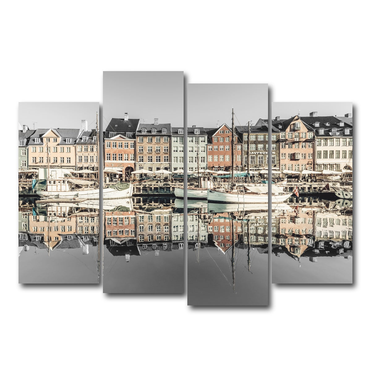 AUTO-MOCKUP WHITE | COPENHAGEN VINTAGE Nyhavn in the morning | 4 Piece | Gallery Wrap Canvas | group=4_normal