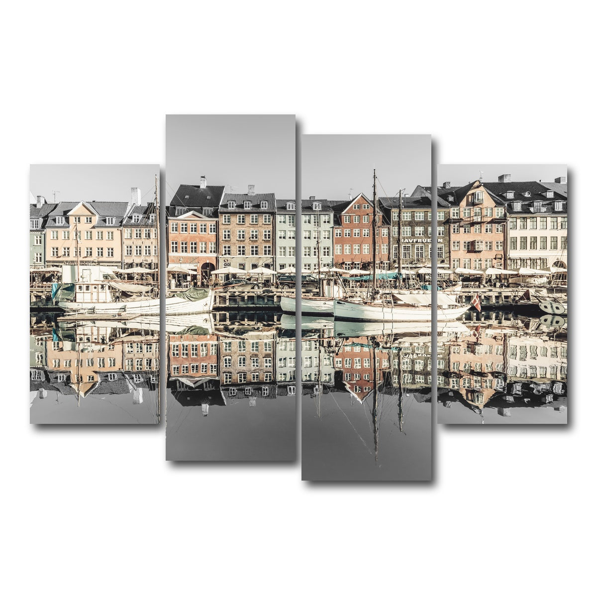 AUTO-MOCKUP WHITE | COPENHAGEN VINTAGE Nyhavn in the morning | 4 Piece | Gallery Wrap Canvas | group=4_short