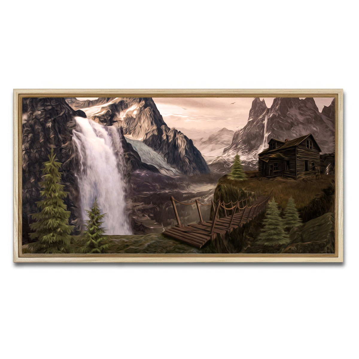 AUTO-MOCKUP WHITE | Cabin on a Cliff | 1 Piece | Natural Framed Canvas | group=2x1