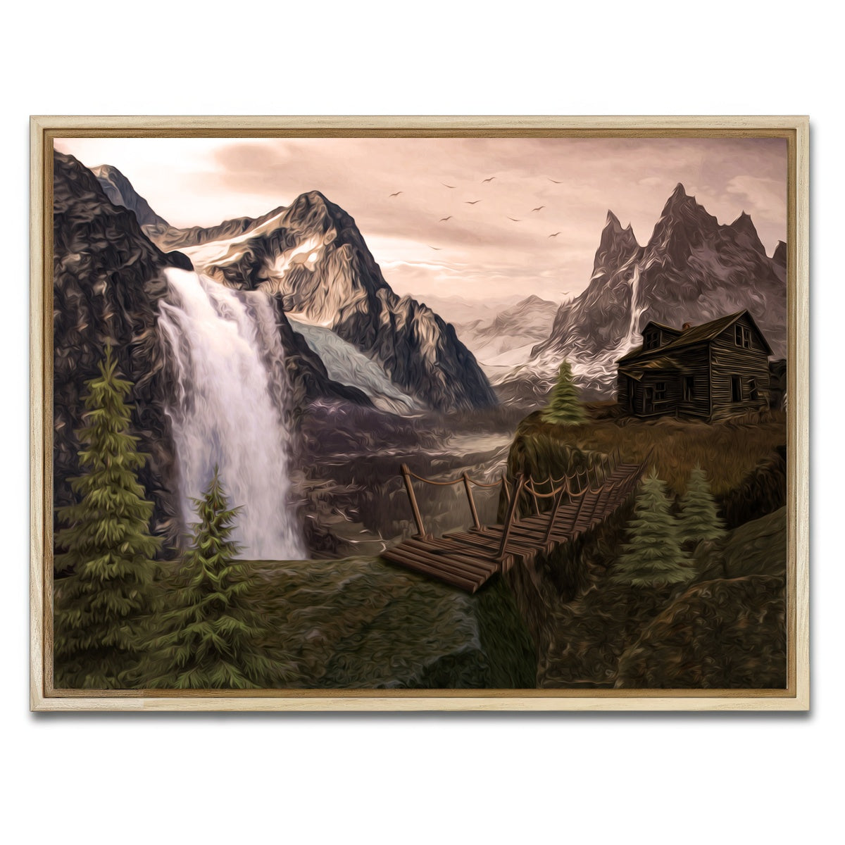 AUTO-MOCKUP WHITE | Cabin on a Cliff | 1 Piece | Natural Framed Canvas | group=4x3