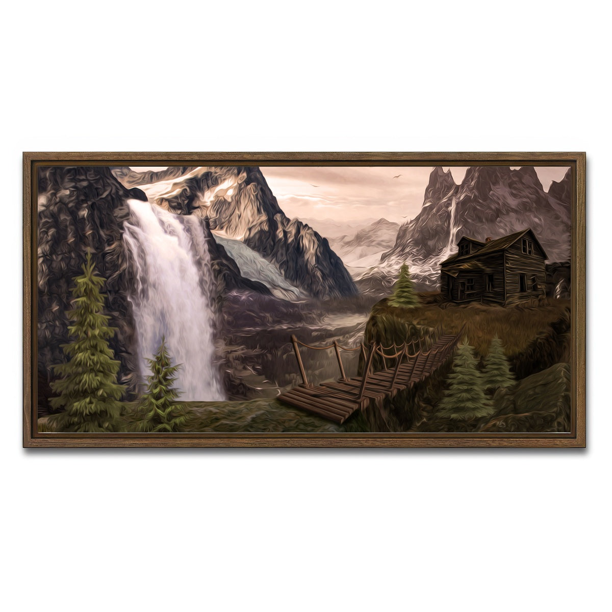 AUTO-MOCKUP WHITE | Cabin on a Cliff | 1 Piece | Walnut Framed Canvas | group=2x1