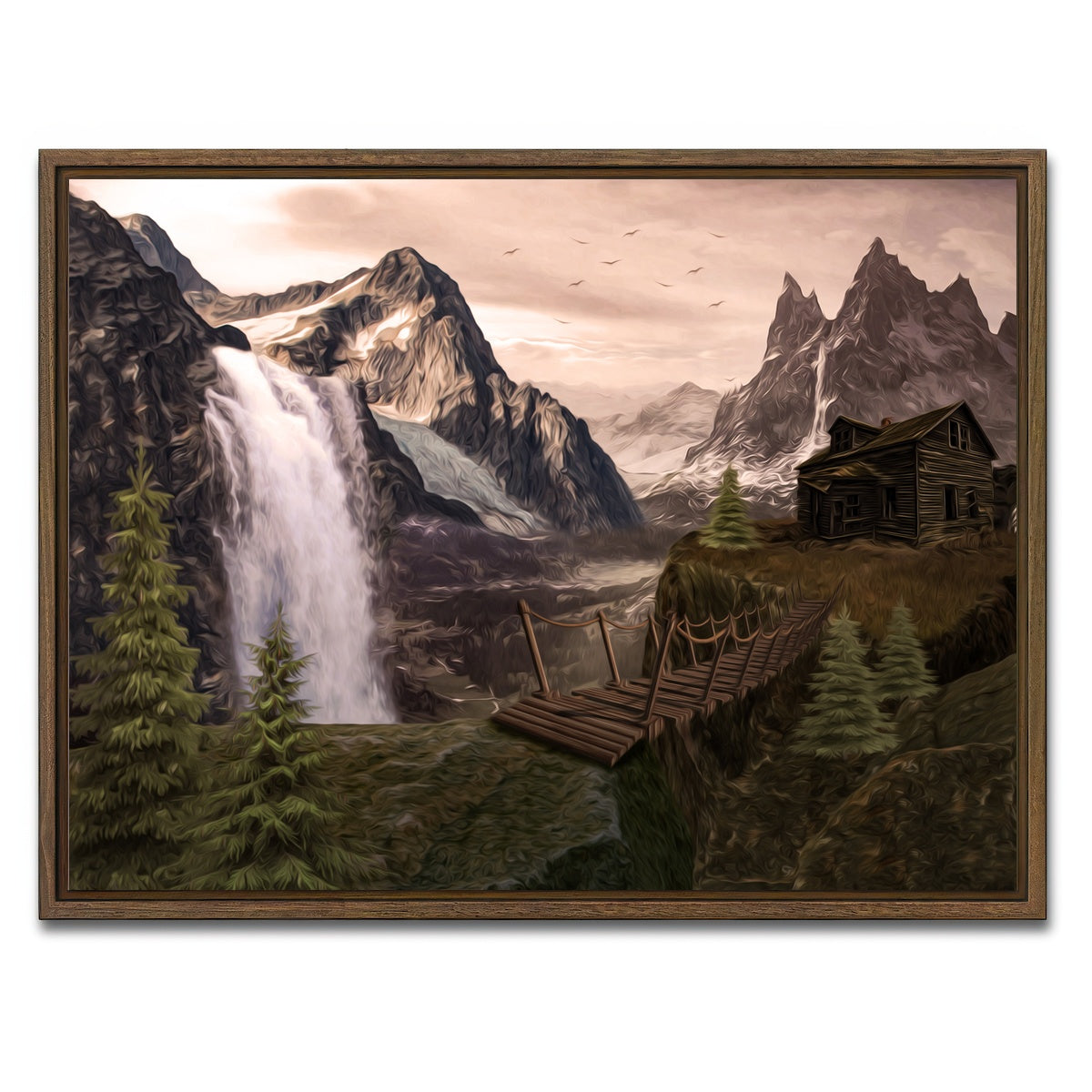 AUTO-MOCKUP WHITE | Cabin on a Cliff | 1 Piece | Walnut Framed Canvas | group=4x3