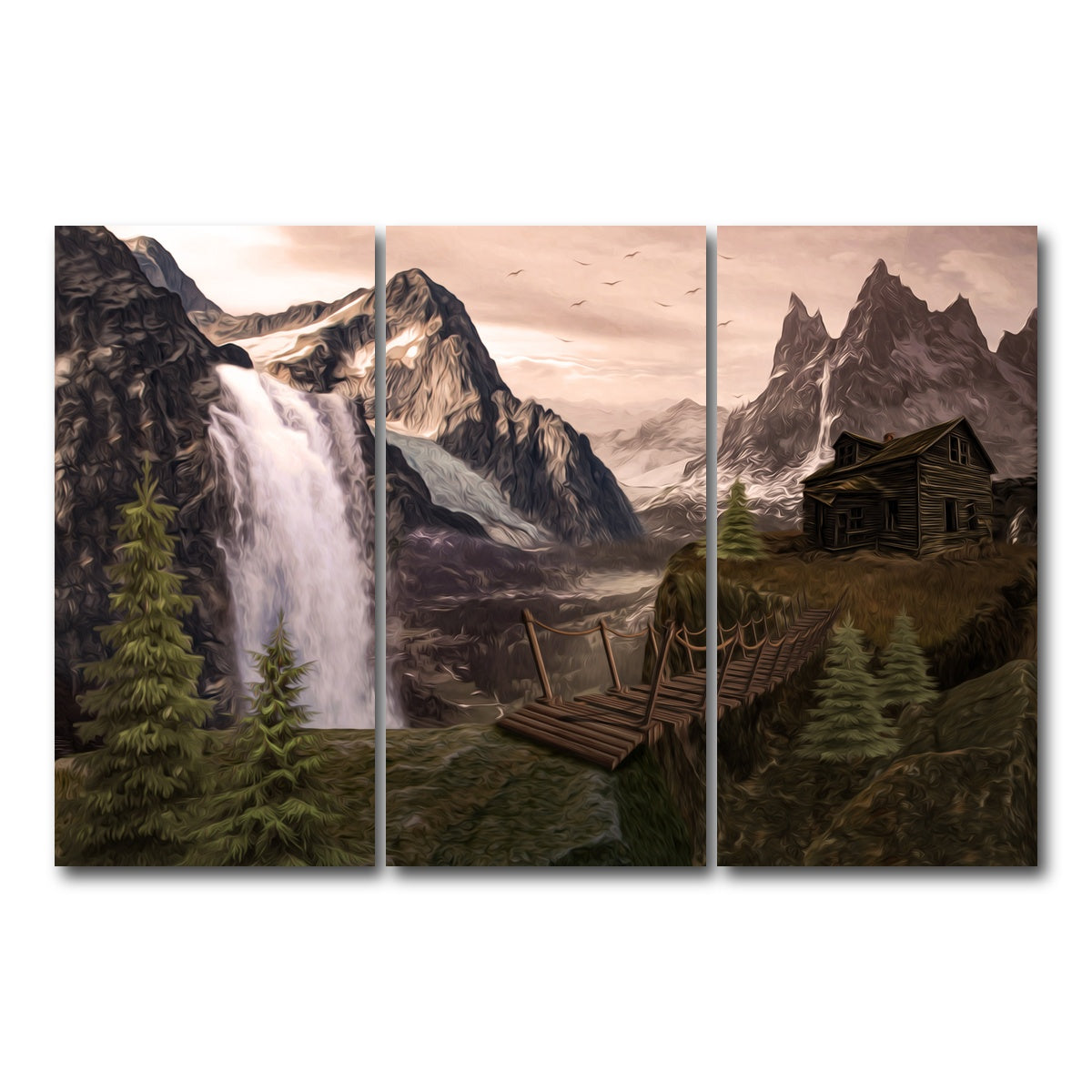 AUTO-MOCKUP WHITE | Cabin on a Cliff | 3 Piece | Gallery Wrap Canvas | group=12x24