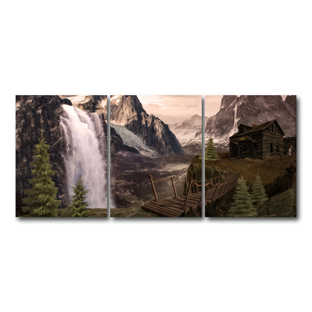 AUTO-MOCKUP WHITE | Cabin on a Cliff | 3 Piece | Gallery Wrap Canvas | group=18x24