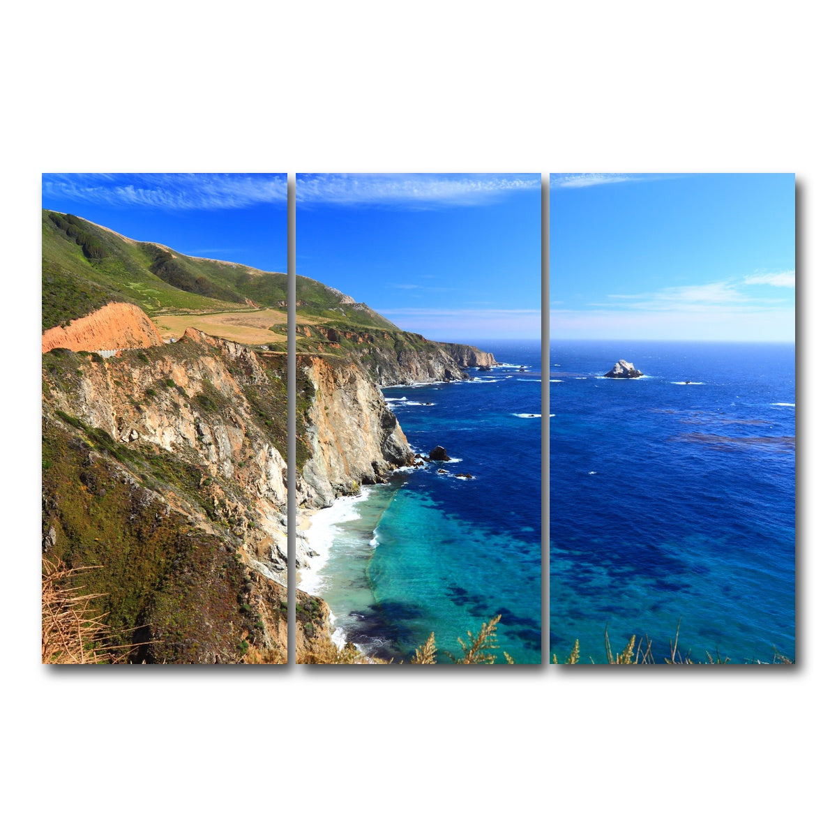 AUTO-MOCKUP WHITE | California Coastline | 3 Piece | Gallery Wrap Canvas | group=12x24