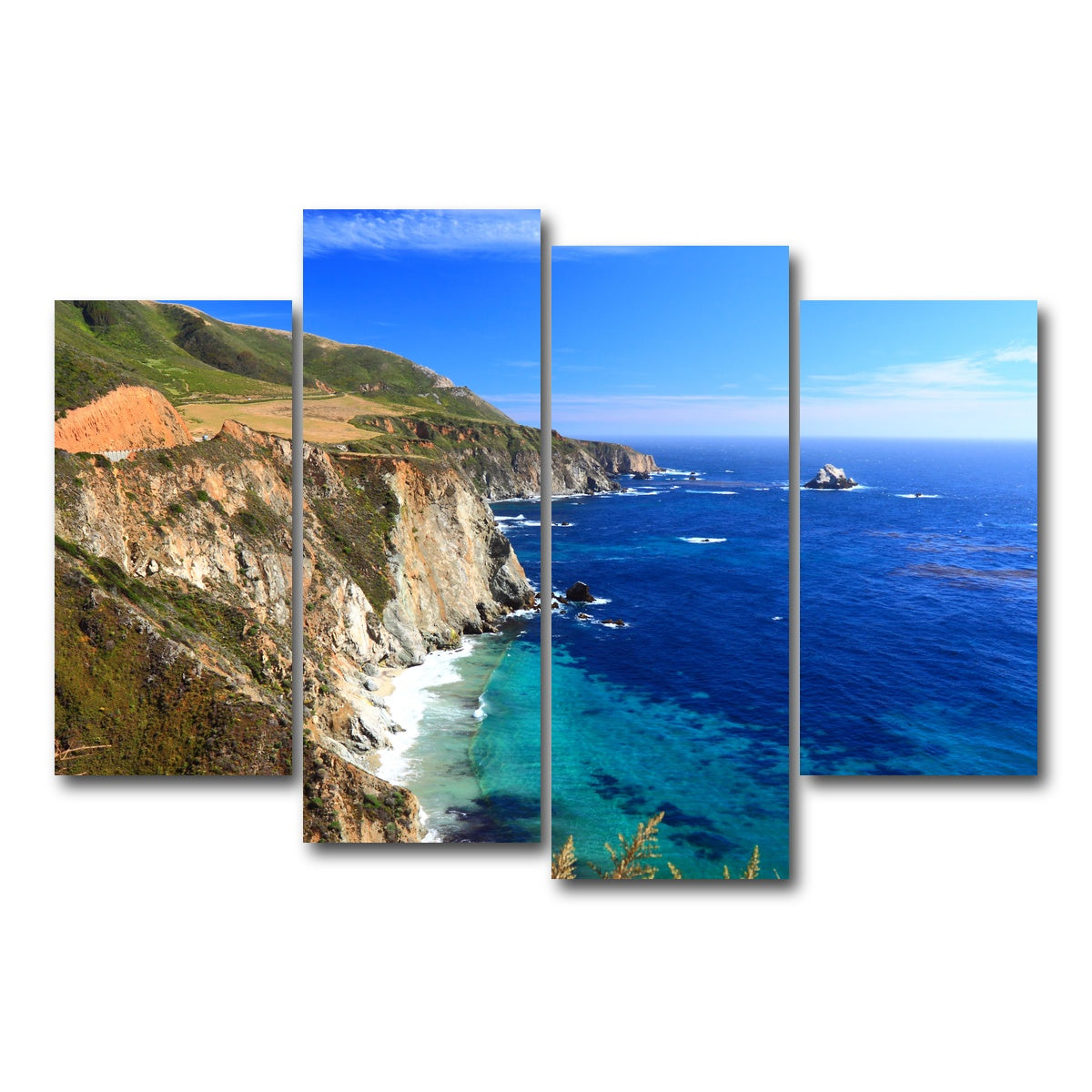 AUTO-MOCKUP WHITE | California Coastline | 4 Piece | Gallery Wrap Canvas | group=4_short