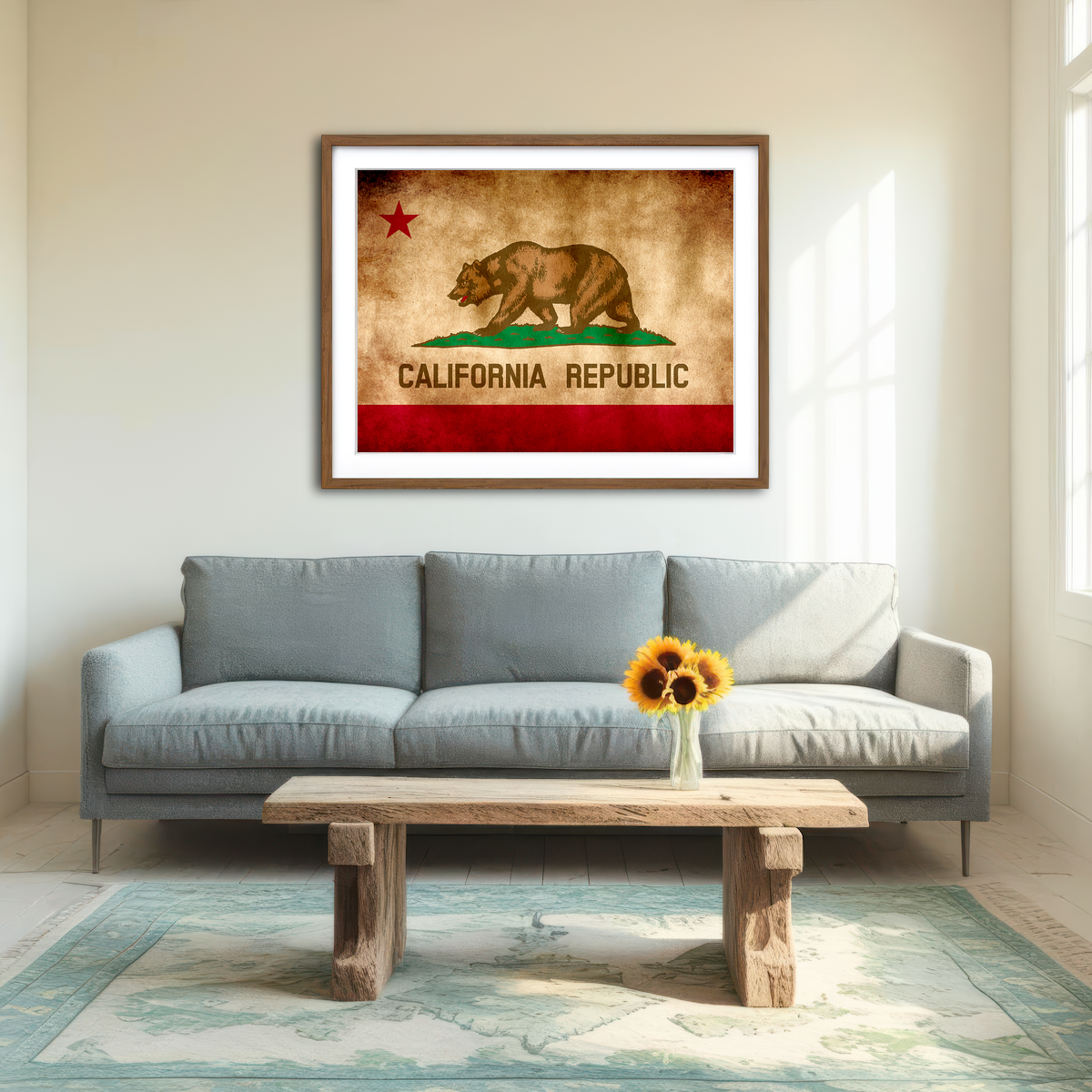 AUTO-MOCKUP ROOM | California State Flag Grunge Wall Art