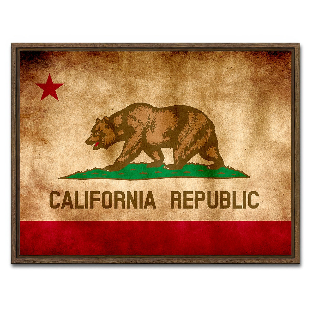 AUTO-MOCKUP WHITE | California State Flag Grunge | 1 Piece | Walnut Framed Canvas | group=4x3