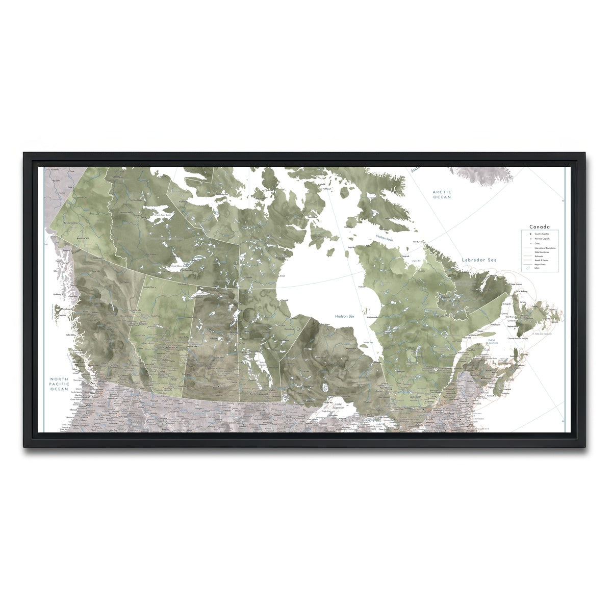 AUTO-MOCKUP WHITE | Canada Map 2 | 1 Piece | Black Framed Canvas | group=2x1