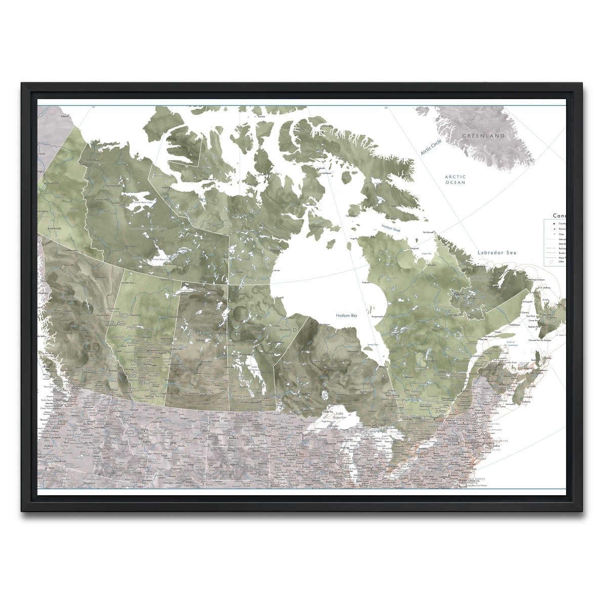 AUTO-MOCKUP WHITE | Canada Map 2 | 1 Piece | Black Framed Canvas | group=4x3