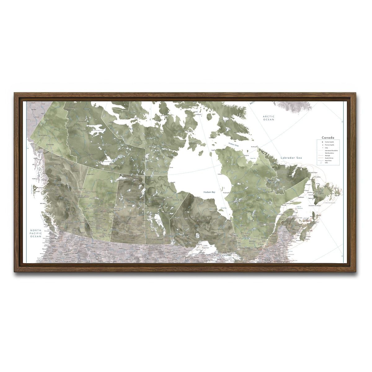 AUTO-MOCKUP WHITE | Canada Map 2 | 1 Piece | Walnut Framed Canvas | group=2x1
