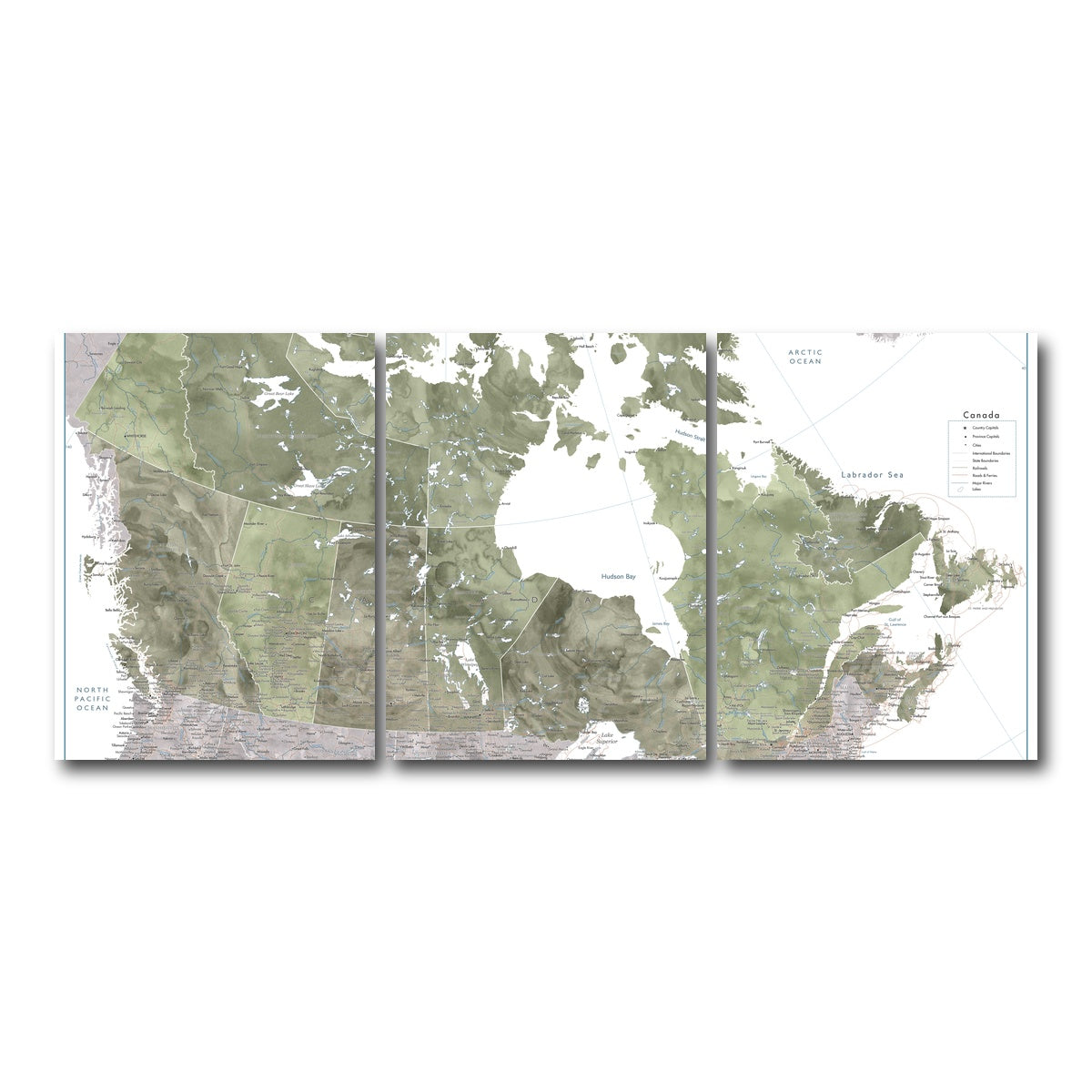 AUTO-MOCKUP WHITE | Canada Map 2 | 3 Piece | Gallery Wrap Canvas | group=18x24