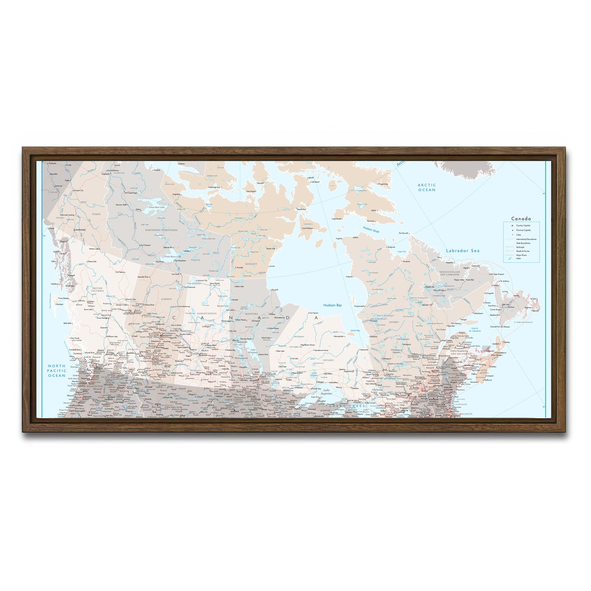 AUTO-MOCKUP WHITE | Canada Map | 1 Piece | Walnut Framed Canvas | group=2x1