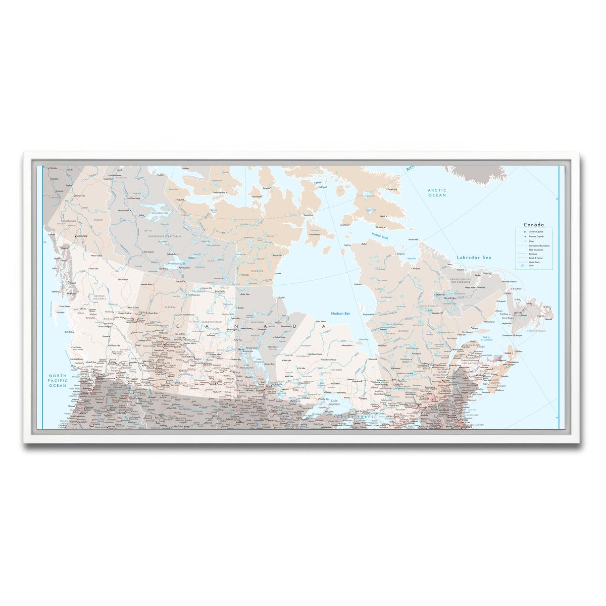 AUTO-MOCKUP WHITE | Canada Map | 1 Piece | White Framed Canvas | group=2x1