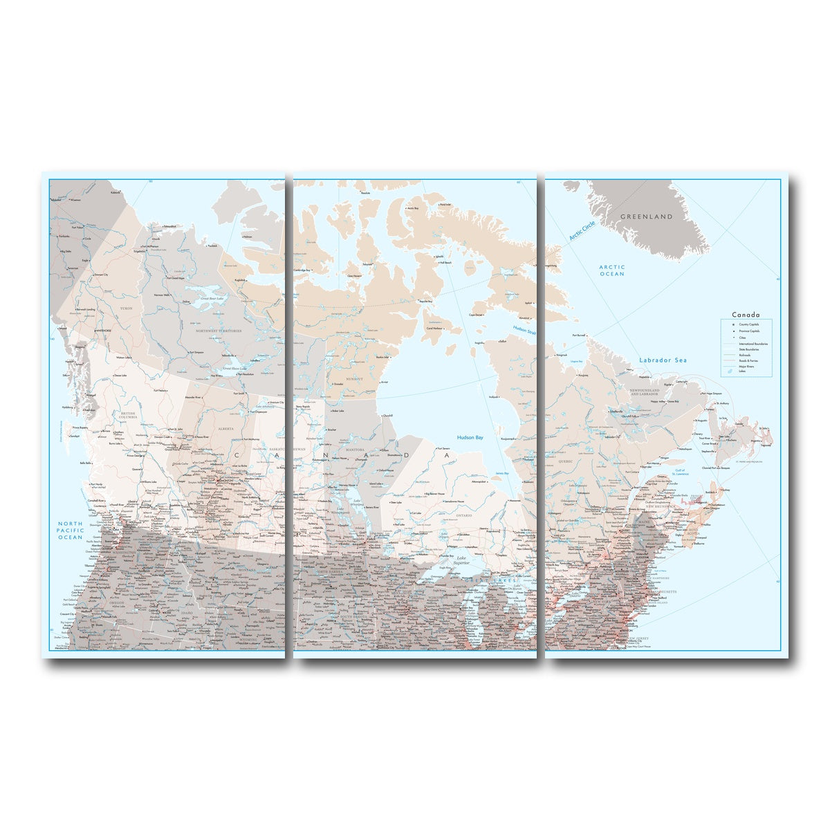 AUTO-MOCKUP WHITE | Canada Map | 3 Piece | Gallery Wrap Canvas | group=12x24