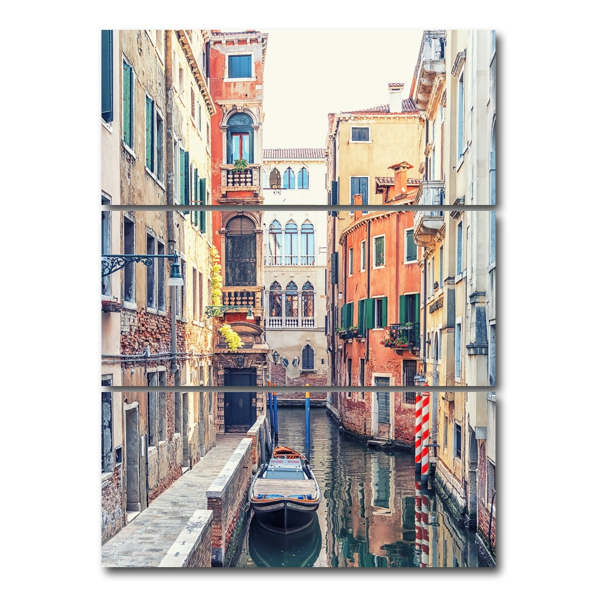 AUTO-MOCKUP WHITE | Canal In Venice | 3 Piece | Gallery Wrap Canvas | group=8x18_stacked