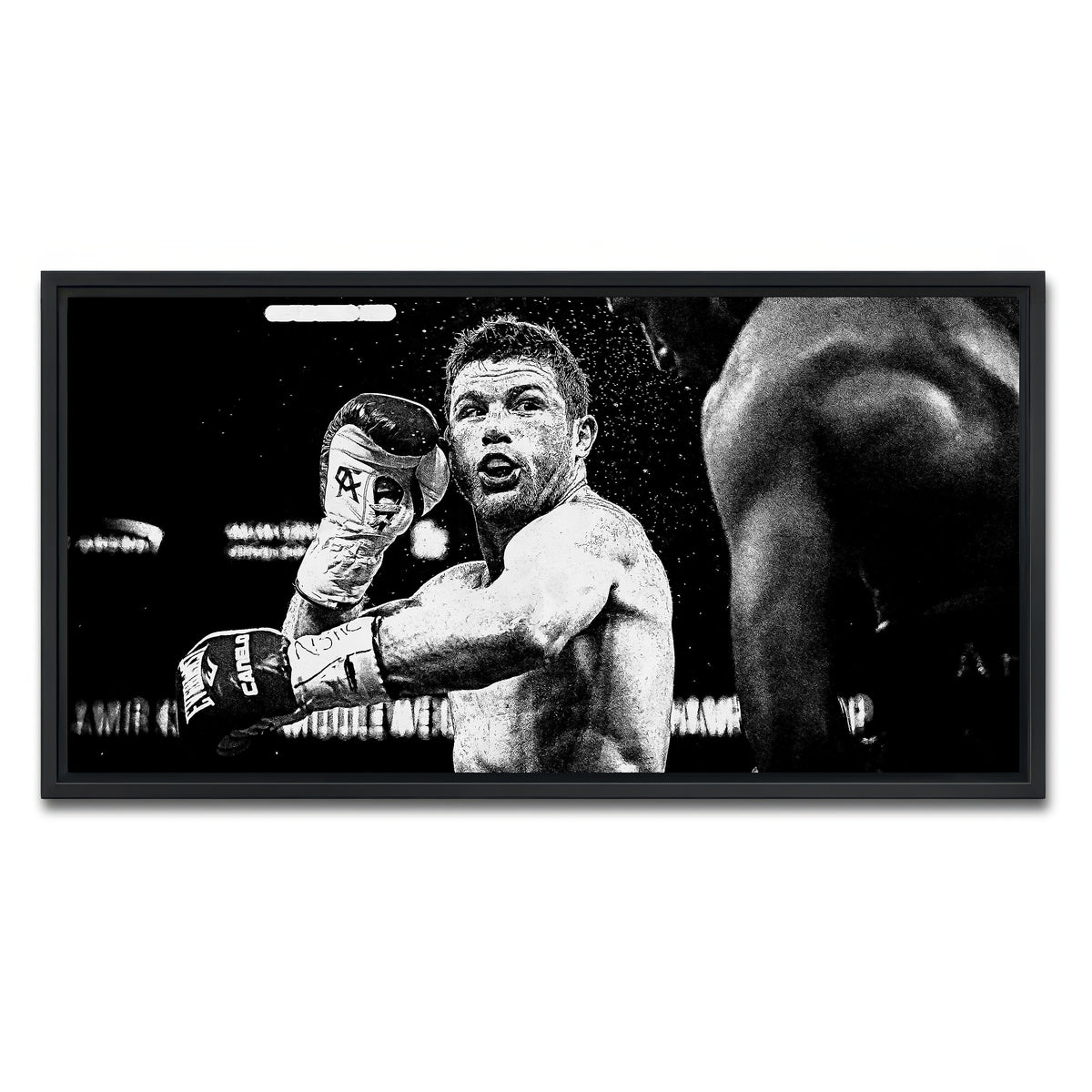 AUTO-MOCKUP WHITE | Canelo Alvarez Grayscale | 1 Piece | Black Framed Canvas | group=2x1