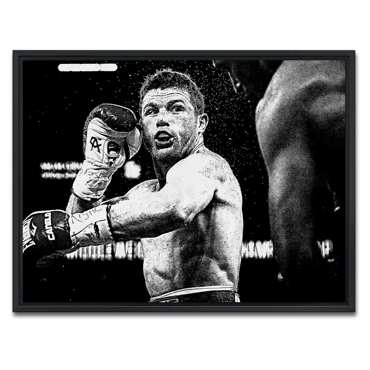 AUTO-MOCKUP WHITE | Canelo Alvarez Grayscale | 1 Piece | Black Framed Canvas | group=4x3