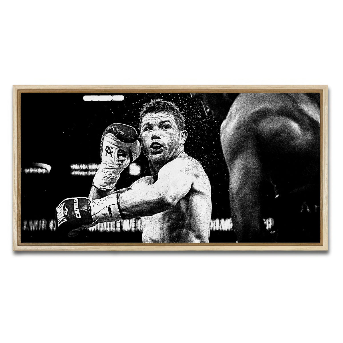 AUTO-MOCKUP WHITE | Canelo Alvarez Grayscale | 1 Piece | Natural Framed Canvas | group=2x1