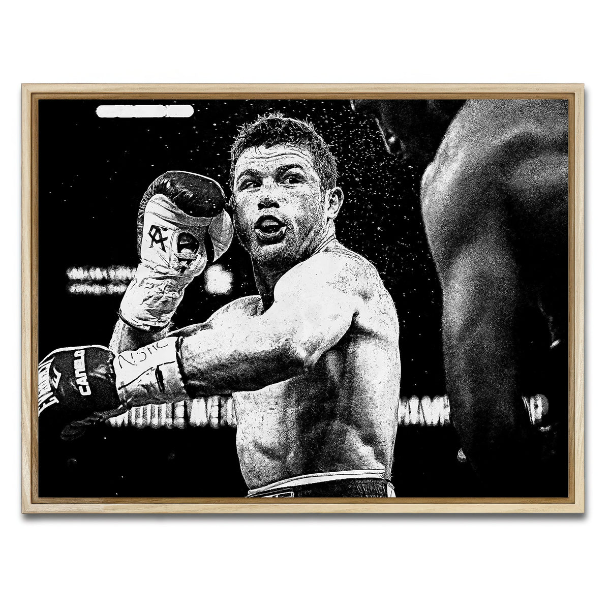 AUTO-MOCKUP WHITE | Canelo Alvarez Grayscale | 1 Piece | Natural Framed Canvas | group=4x3