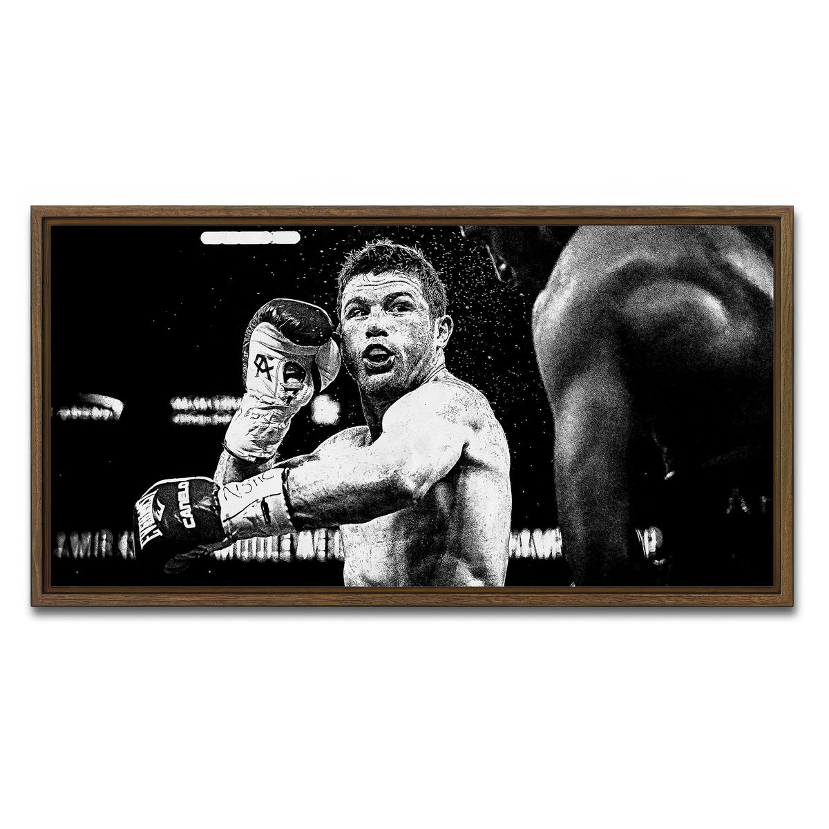 AUTO-MOCKUP WHITE | Canelo Alvarez Grayscale | 1 Piece | Walnut Framed Canvas | group=2x1