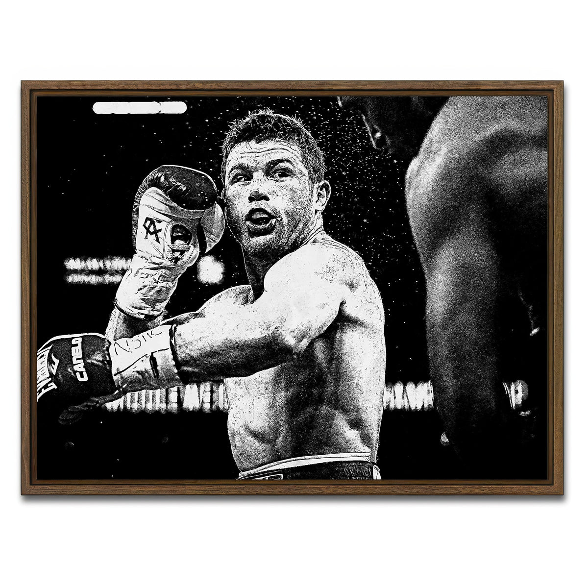 AUTO-MOCKUP WHITE | Canelo Alvarez Grayscale | 1 Piece | Walnut Framed Canvas | group=4x3