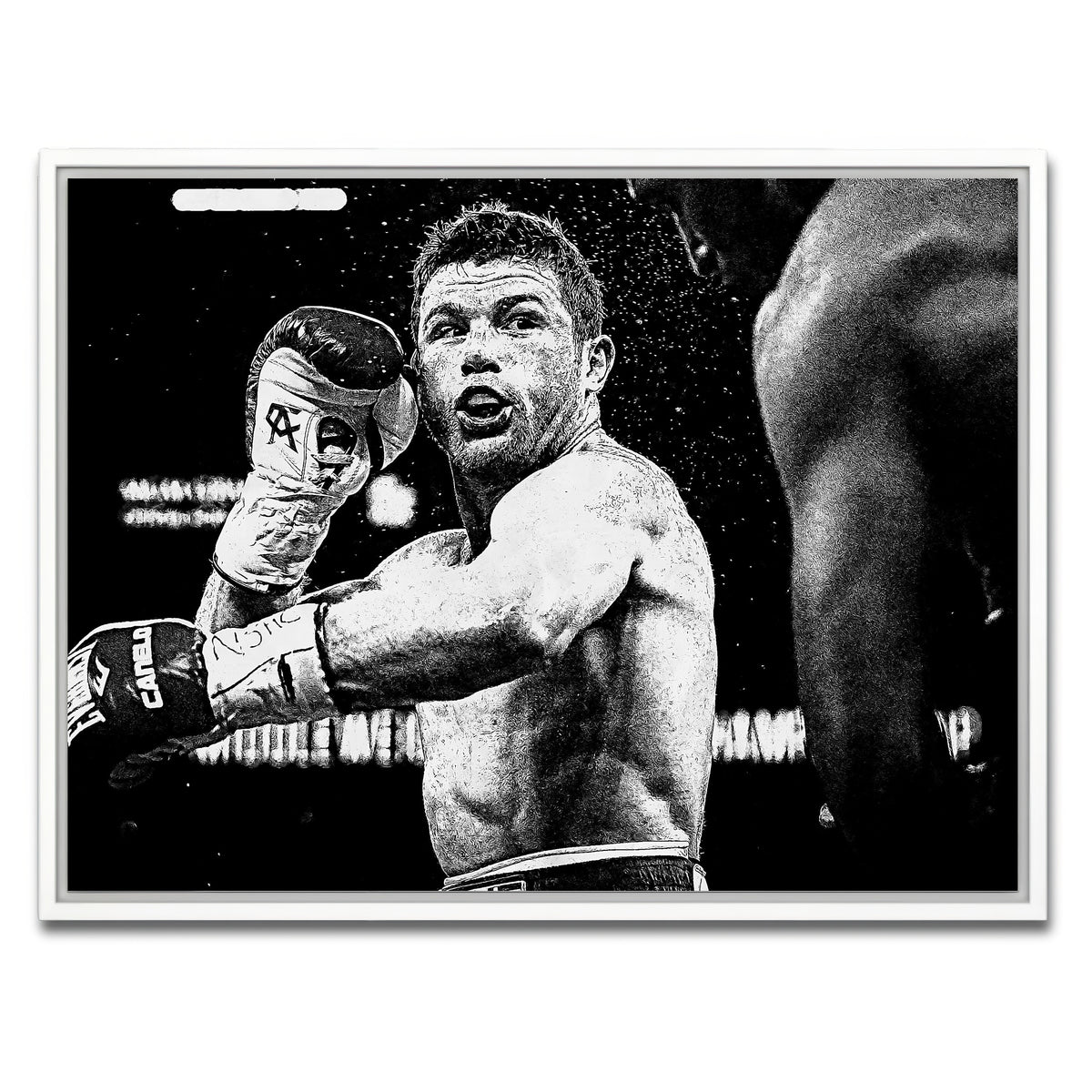 AUTO-MOCKUP WHITE | Canelo Alvarez Grayscale | 1 Piece | White Framed Canvas | group=4x3