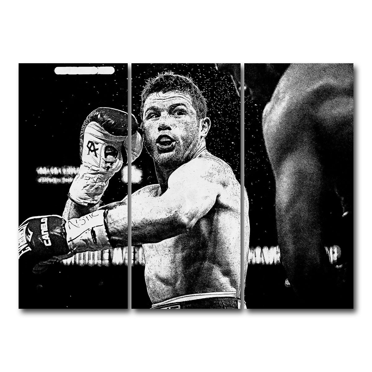 AUTO-MOCKUP WHITE | Canelo Alvarez Grayscale | 3 Piece | Gallery Wrap Canvas | group=8x18