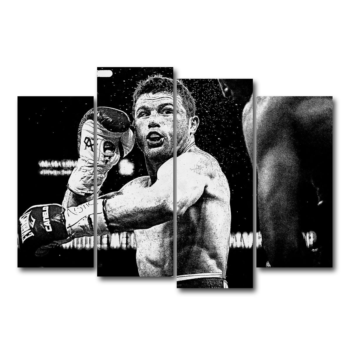 AUTO-MOCKUP WHITE | Canelo Alvarez Grayscale | 4 Piece | Gallery Wrap Canvas | group=4_normal